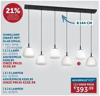 Zelfbouwmarkt Hanglamp zwart met glas opaal 6 lampen aanbieding