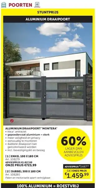 Aluminium draaipoort montera