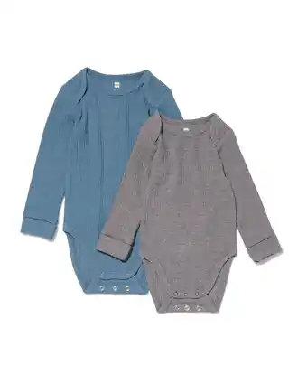 HEMA Hema meegroei rompers rib met bamboe stretch - 2 stuks blauw (blauw) aanbieding