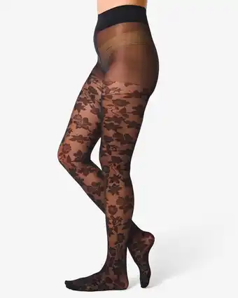 HEMA Hema fashion panty met bloemen 30d zwart (zwart) aanbieding