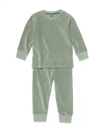 HEMA Hema babypyjama rib velours lichtgroen (lichtgroen) aanbieding