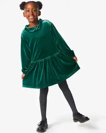 HEMA Hema kinderjurk velours groen (groen) aanbieding