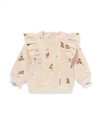 HEMA Hema baby sweater ribvelours met ruffles ecru (ecru) aanbieding