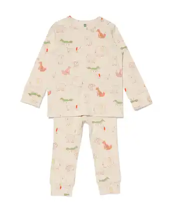 HEMA Hema baby pyjama katoen dieren gebroken wit (gebroken wit) aanbieding