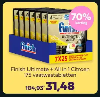 Plein.nl Finish Ultimate + All in 1 Citroen 175 vaatwastabletten aanbieding