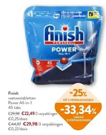 OKay Finish vaatwastabletten power all-in-1 45 tabs aanbieding