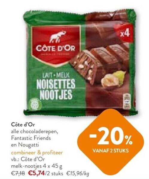 OKay Côte d’or alle chocoladerepen, fantastic friends en nougatti aanbieding