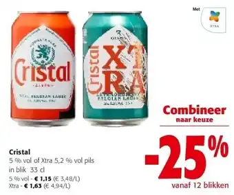 Colruyt Cristal 5 % vol of xtra 5,2 % vol pils in blik 33 cl aanbieding