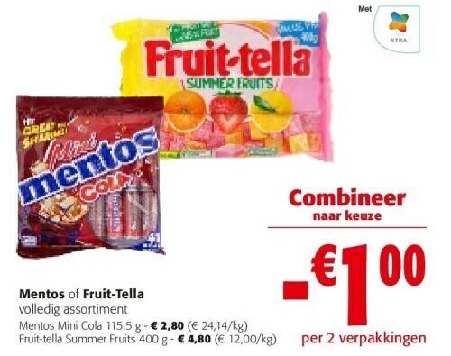 Colruyt Mentos mini cola 115,5 g aanbieding