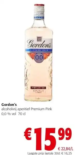 Colruyt Gordon's alcoholvrij aperitief premium pink 0,0 % vol 70 cl aanbieding
