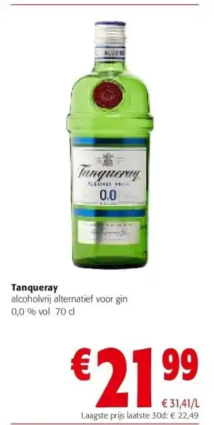 Colruyt Tanqueray alcoholvrij alternatief voor gin 0,0 % vol 70 cl aanbieding