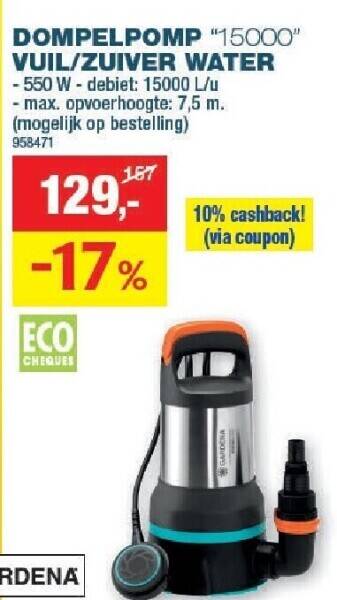 Hubo Dompelpomp 15000 vuil/zuiver water aanbieding