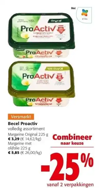 Colruyt Becel proactiv volledig assortiment margarine original 225 g aanbieding