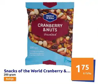 Action Snacks of the World Cranberry & Nuts 200 gram aanbieding