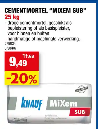 Hubo Cementmortel Mixem Sub 25kg aanbieding