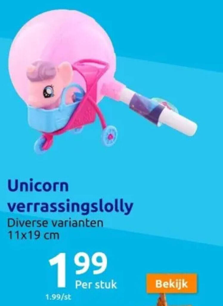 Action Unicorn verrassingslolly 11x19 cm aanbieding