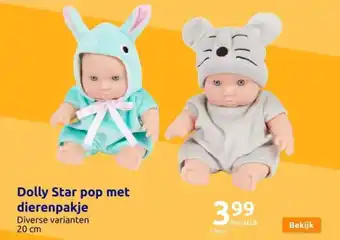 Action Dolly Star pop met dierenpakje 20 cm aanbieding