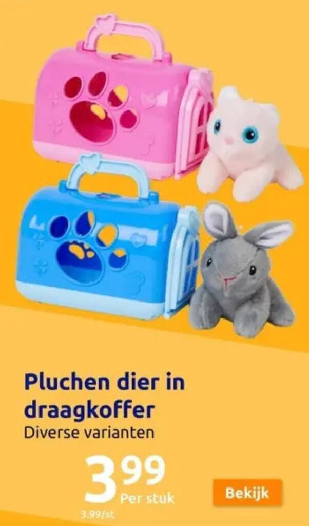 Action Pluchen dier in draagkoffer aanbieding