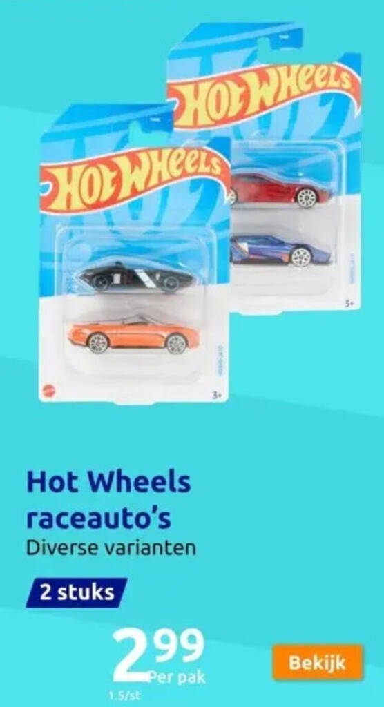 Action Hot Wheels raceauto's aanbieding