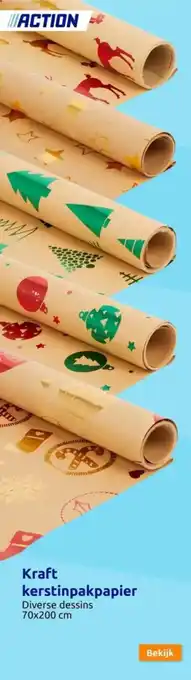 Action Kraft kerstinpakpapier aanbieding