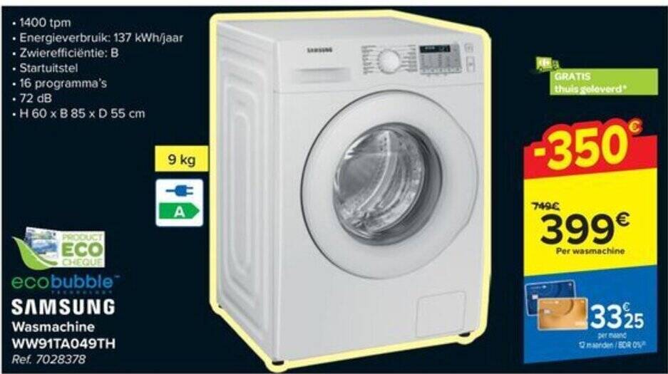 Carrefour SAMSUNG Wasmachine WW91TA049TH aanbieding