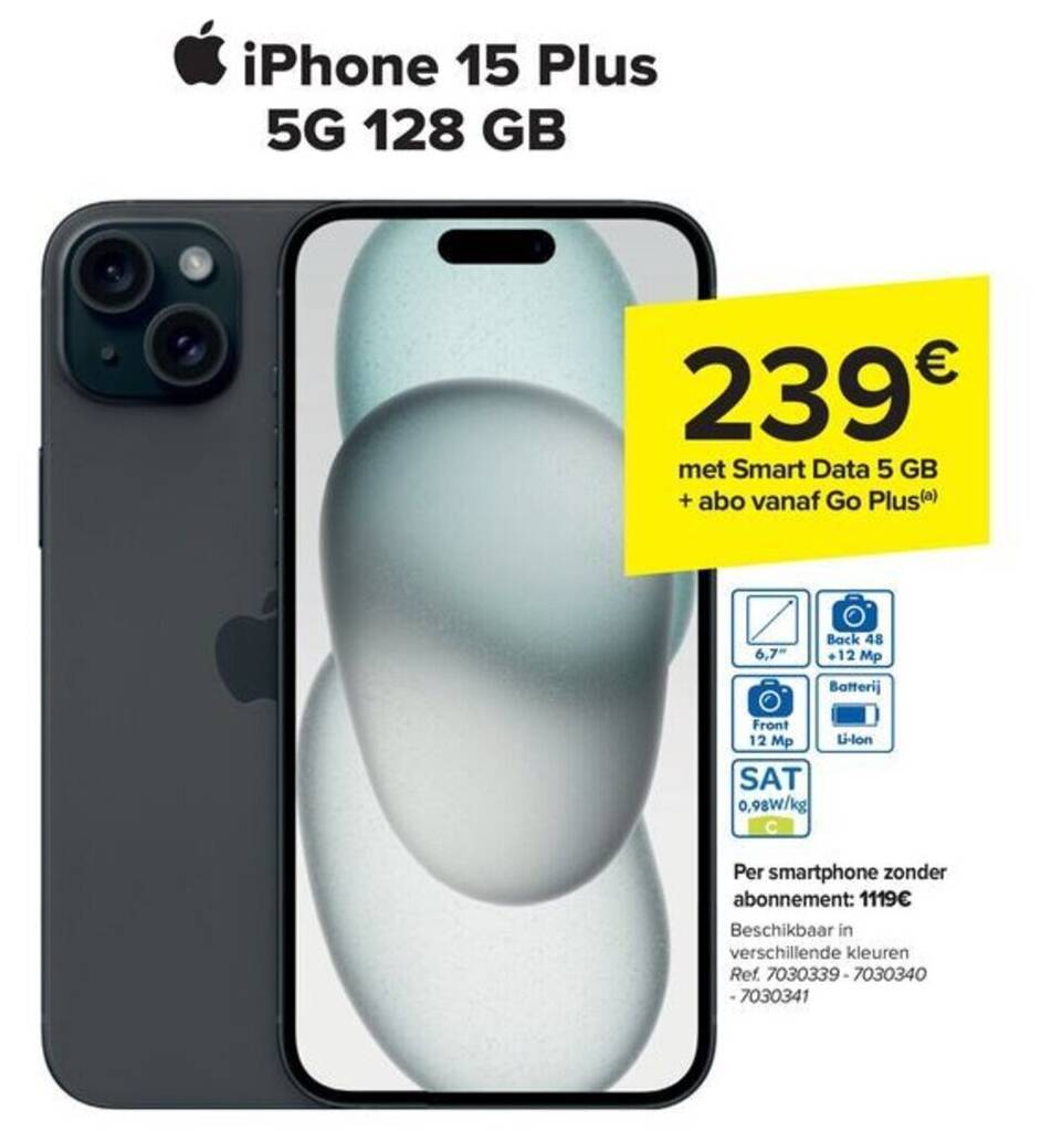 Carrefour iPhone 15 Plus 5G 128 GB aanbieding