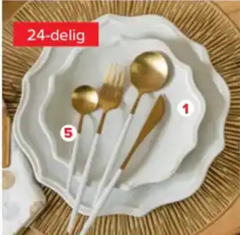24-delige champagnekleurige inox bestekset met witte steel