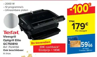Carrefour Tefal Vleesgrill Optigrill Elite GC750810 aanbieding