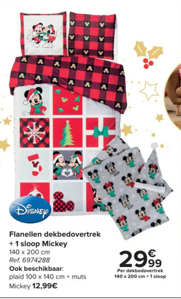 Carrefour Flanellen dekbedovertrek + 1 sloop Mickey aanbieding
