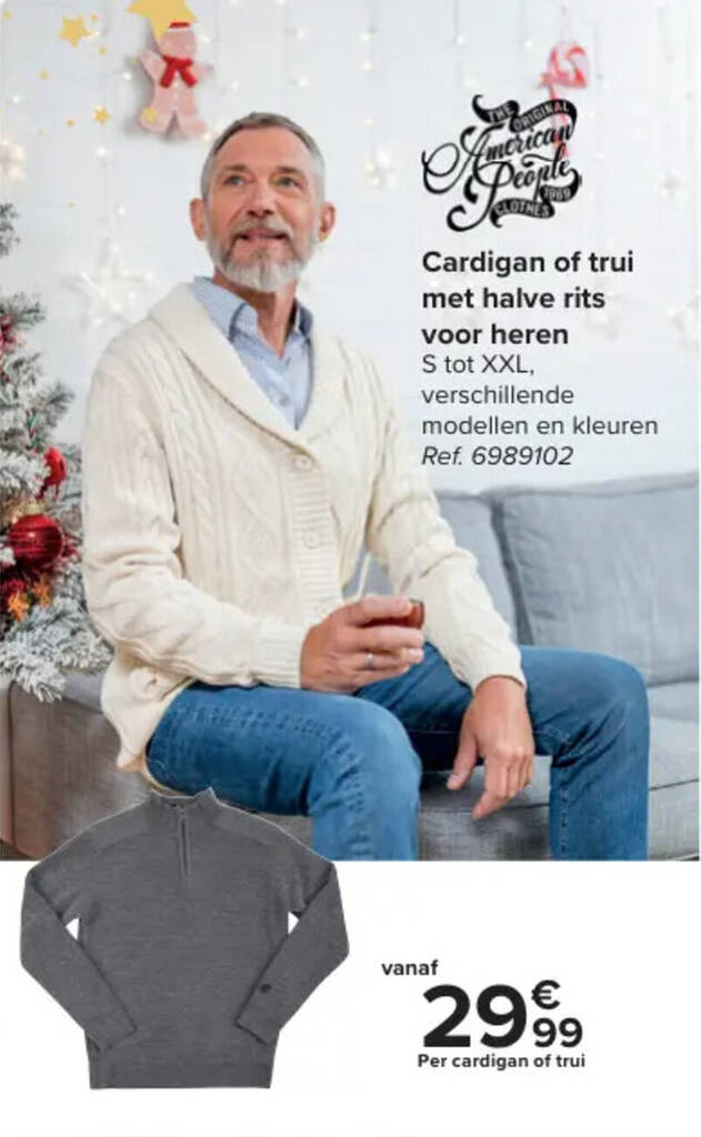 Carrefour Cardigan of trui met halve rits voor heren S tot XXL, aanbieding