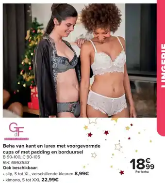 Beha van kant en lurex met voorgevormde cups of met padding en borduursel