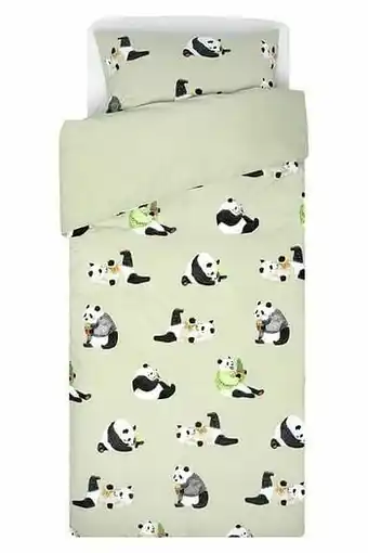 HEMA HEMA Kinderdekbedovertrek Zacht Katoen 140x200 Panda (groen) aanbieding