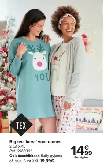 Carrefour Big tee ‘kerst' voor dames S tot XXL aanbieding