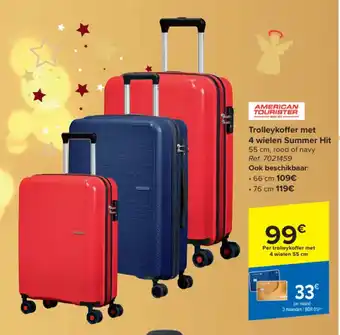 Carrefour Trolleykoffer met 4 wielen Summer Hit 55 cm, rood of navy aanbieding