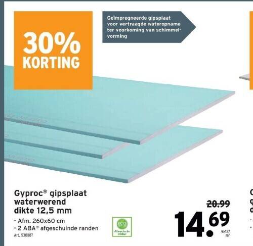 GAMMA Gyproc gipsplaat waterwerend dikte 12,5 mm aanbieding