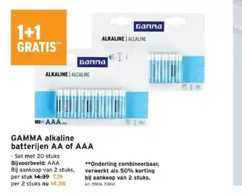 GAMMA Gamma alkaline batterijen aa of aaa aanbieding