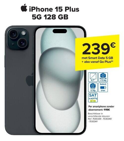 Carrefour Iphone 15 plus 5g 128 gb aanbieding