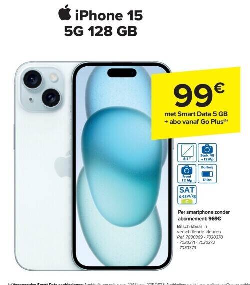 Carrefour Iphone 15 5g 128 gb aanbieding