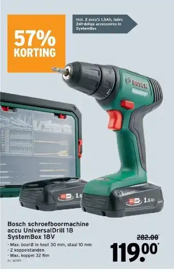GAMMA Bosch schroefboormachine accu universaldrill 18 systembox 18v aanbieding