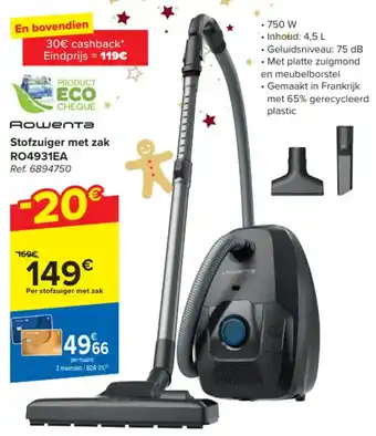 Carrefour Rowenta Stofzuiger met zak RO4931EA aanbieding