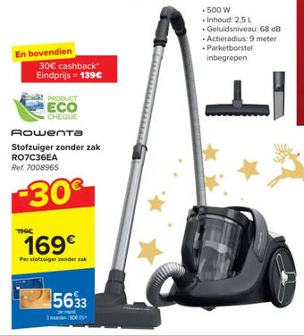 Carrefour Rowenta Stofzuiger zonder zak RO7C36EA aanbieding