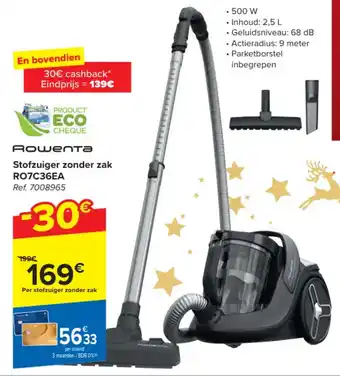 Carrefour Rowenta Stofzuiger zonder zak RO7C36EA aanbieding