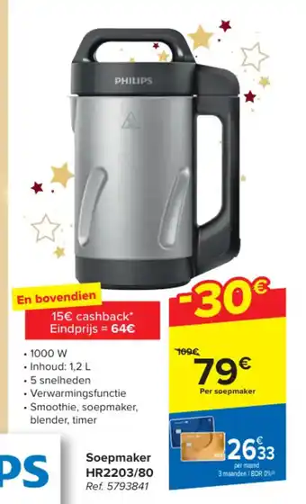 Carrefour PHILIPS Soepmaker HR2203/80 aanbieding