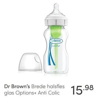 Dr brown`s brede halsfles glas options+ anti colic