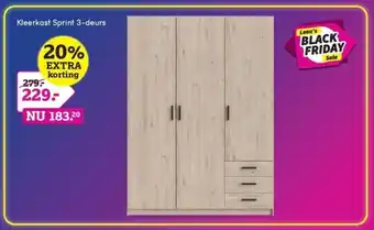 Leen Bakker Kleerkast sprint 3-deurs aanbieding