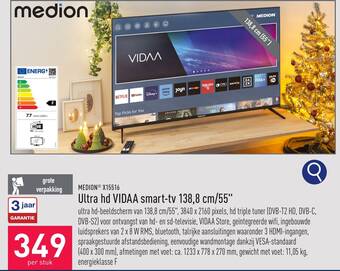 ALDI Ultra hd VIDAA smart-tv 138,8 cm/55" aanbieding