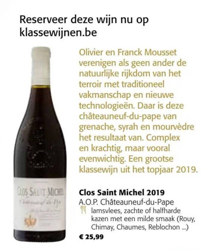 Colruyt Clos Saint Michel 2019 aanbieding