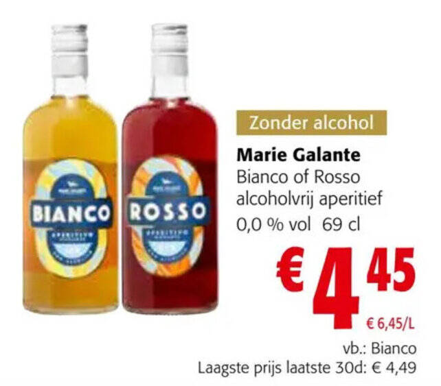 Colruyt Marie Galante Bianco of Rosso alcoholvrij aperitief 0,0% vol 69 cl aanbieding