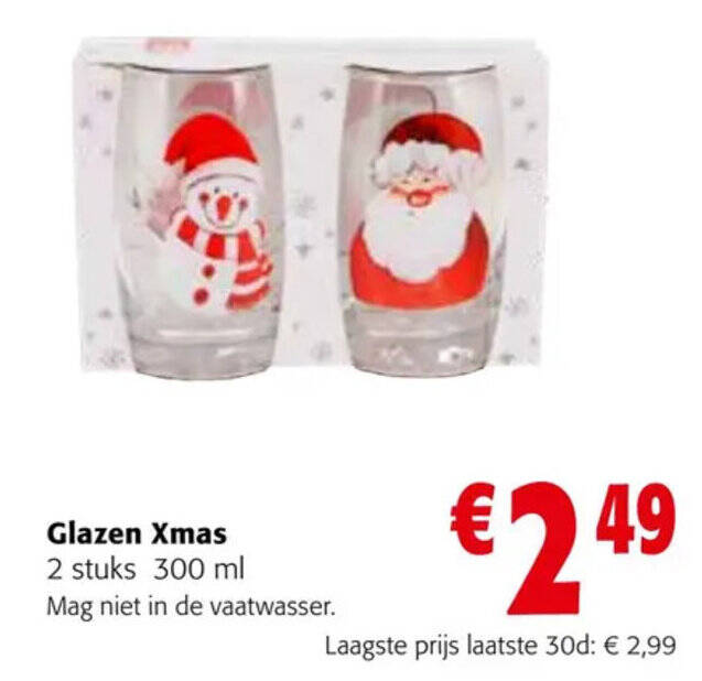 Colruyt Glazen Xmas 2 stuks 300 ml aanbieding
