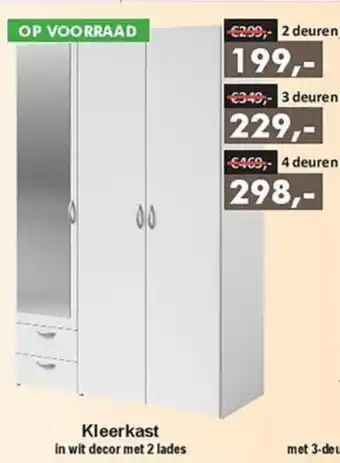 Kleerkast in wit decor met 2 lades 2 deuren